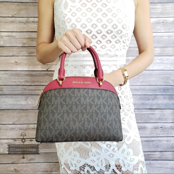 Michael Kors Handbags - NWT Michael Kors Emmy small dome satchel cherry